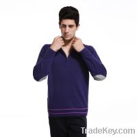 Sell custom men's crew neck  cashmere sweater with elbow intarsia