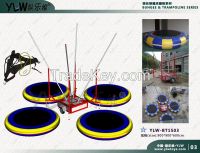 4 station mobile bungee trampoline, motor operated trampoline with trailer, 4 in 1 jumping trampoline for amusement park