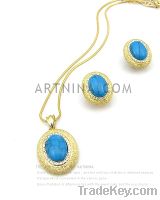 Sell gold plated with turquoise stone oval simple style jewellery set