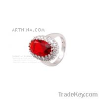 Sell alloy with white gold plated red oval crystal ring