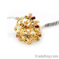 Sell gold plated fashion ring with colorful zircon multi flowers