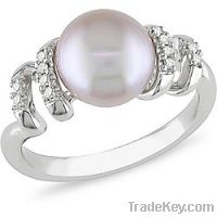 Sell :Sterling Silver Pink Pearl and Diamond Accent Ring