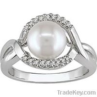 Sell :sterling silver freshwater pearl and diamond ring, pearl jewelry
