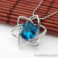Sell : sterling silver blue topaz pendant neck;lace