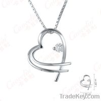 Sell fashion design 18k white gold diamond heart pendant necklace