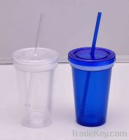 Sell double wall plastic tumbler with straw