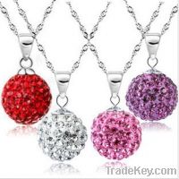 Rhodium Plated CZ Crystal Studded Silver Ball Shape Pendant Necklace