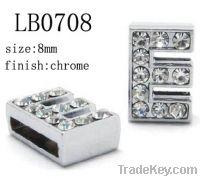 Sell 8mm Rhinestone Zinc Alloy Initial Letter Slider Beads