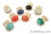 Sell Fashion alloy Rings, glod color plated and with a turquoise in it,