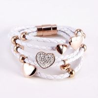 attractive heart drop real leather jewelry bangle rose white