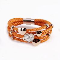 heart drop with stones real leather jewelry bangle orange rose gold