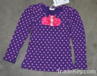 Spring Girls Tops Pink Knot Bow Allover Print Long Sleeve Baby T-shirt
