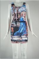 Bodycon Dress - Sleeveless Print, Scoop Neckline