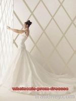 Vintage A-line V-neck Cathedral Train Satin White Wedding Dress