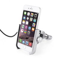 Silver Bike Motorcycle Phone Holder Phone Mount with 12-24V USB Charging Metal Aluminum Handlebar Holder 360 Adjustable