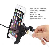 Black Motorcycle Phone Mount with USB Charger, Adjustable Anti Shake Metal Bike Phone Holder for iPhone X/8/7/6 Plus Samsung Galaxy S9/S8/S7/S6 GPS, Holds Devices up to 3.7" Width
