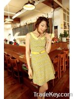 Sell lady Sleeveless Lapel Floral Dress with Belt