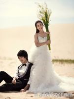 Sell Tight Waist Sequin Strapless Satin Train Wedding Dress