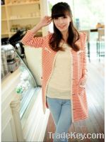 wholesale Fashion Simple Puff Long Sleeve Stripe Coat