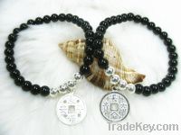 Sell 925 sterling silver coin charms onyx bracelets