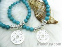 Sell Turquoise round beads 925 silver charms bracelets