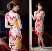 Sell real silk red chinese traditional cheongsam, wedding evening dress