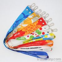 Heat transfer printed lanyard with safety break away buckle