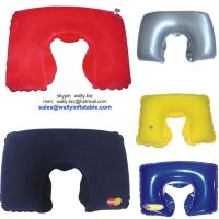 inflatable pillow, inflatable U-shape neck pillow, flocked neck pillow