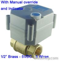 TF15-B2-B Series motorized valve with manual override, 5V, 1/2'' brass
