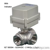 3 way L type actuator valve 1/2'' stainless steel 12V/24VDC controlled