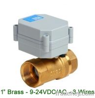 2 way 1'' Brass Motor Operated Ball Valve 9-24VDC/AC 3 Wires