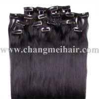Sell Indian Clip-in Hair Extension in Natural Black, Made of Remy Huma