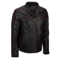 black with red lining Original Leather Motorbike Men Jacket in high quality