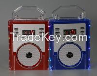 Portable Acrylic Radio Speaker with LED disco light, read and play music from USB and Micro SD card