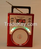 Portable Radio Speaker with LED disco light, read and play music from USB and Micro SD card