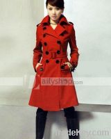 Sell Hot Korea Style Double Breasted Stand Collar Long Women Over Coat