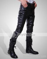 Solid Pockets Skinny PU Leather Low-Rise Men Pants