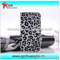 Sell black and white leopard surface leather wallet case for iphone 5