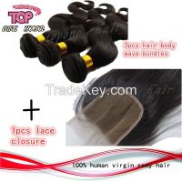 virgin hair bundle with lace closure 3pcs Peruvian virgin hair with top lace closure peruvian human virgin hair