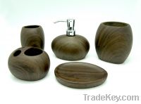 Wooden bath accessory set with soap dispenser