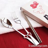 Romantic lovers' heart shape Stainless Spoon Fork and chopstick Set