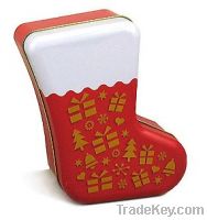 Sell chiristmas tin packaging, christmas promotional tin, metal sock t