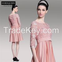 Half-Sleeves Jewel Pink Noble Taffeta Short Fashion Dress for Evening dresses