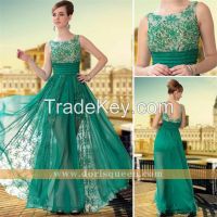 transparent wear embroidery tulle green formal dresses 30650