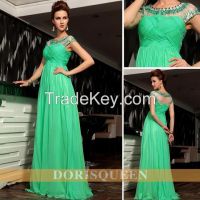 short sleeves beaded white tulle green ruffle elegent evening dresses 30682