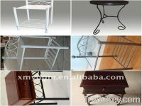 discount metal frame with glass desktop beside table