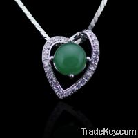 CZ Heart Pendant Green Gemstone 925 Silver Necklace