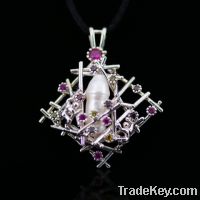 Real 925 Silver Jewelry Pendant with Natural Pearl and CZ