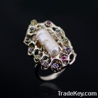 Hot Design Natural Pearl Jewellery CZ Inlayed Silver Rings