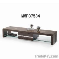 Classic wooden long TV stand with glass shelf